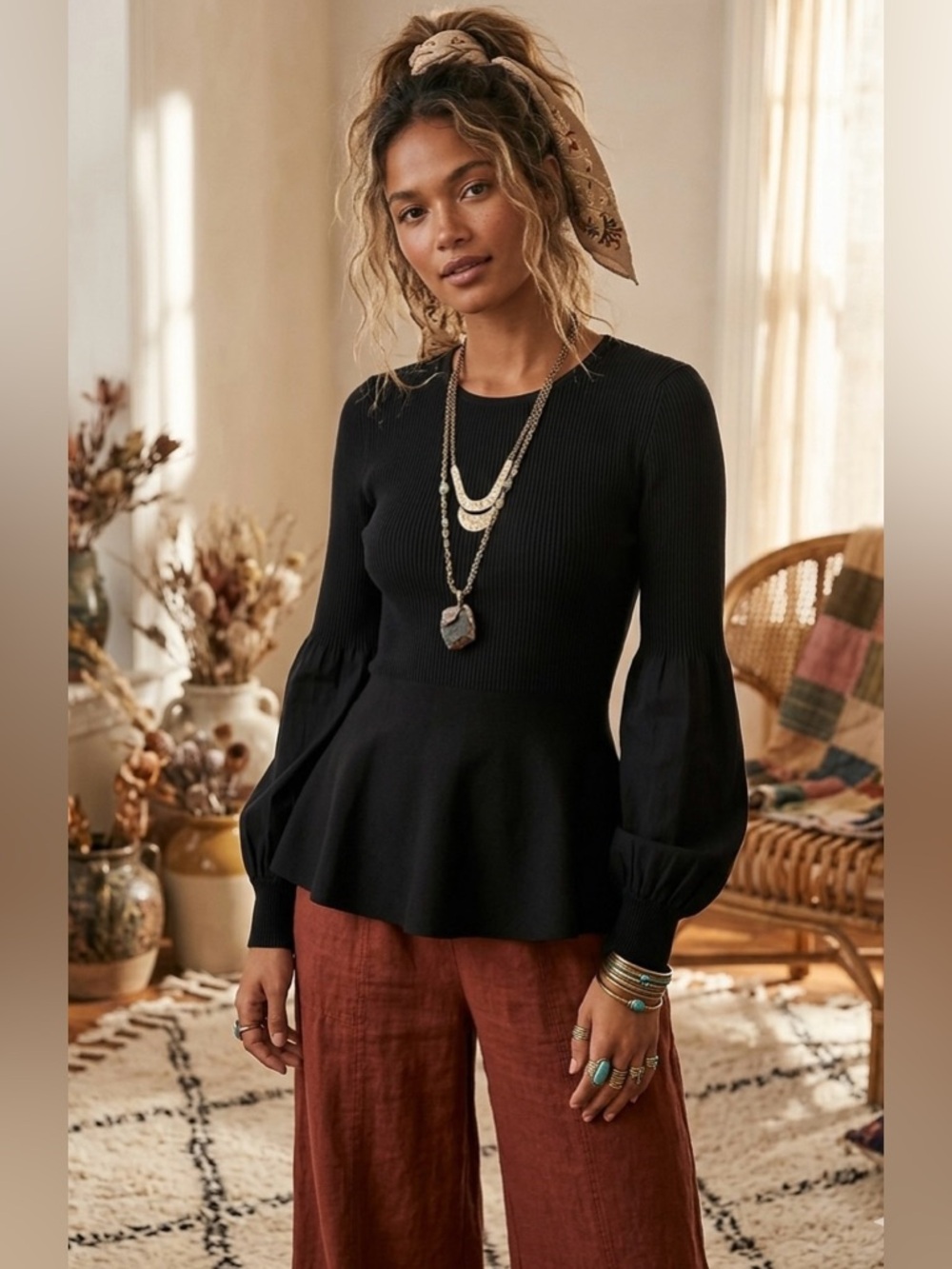 A Loves A peplum blouson sleeves sweater size L